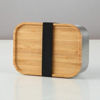 Стоманена кутия за храна с бамбуков капак